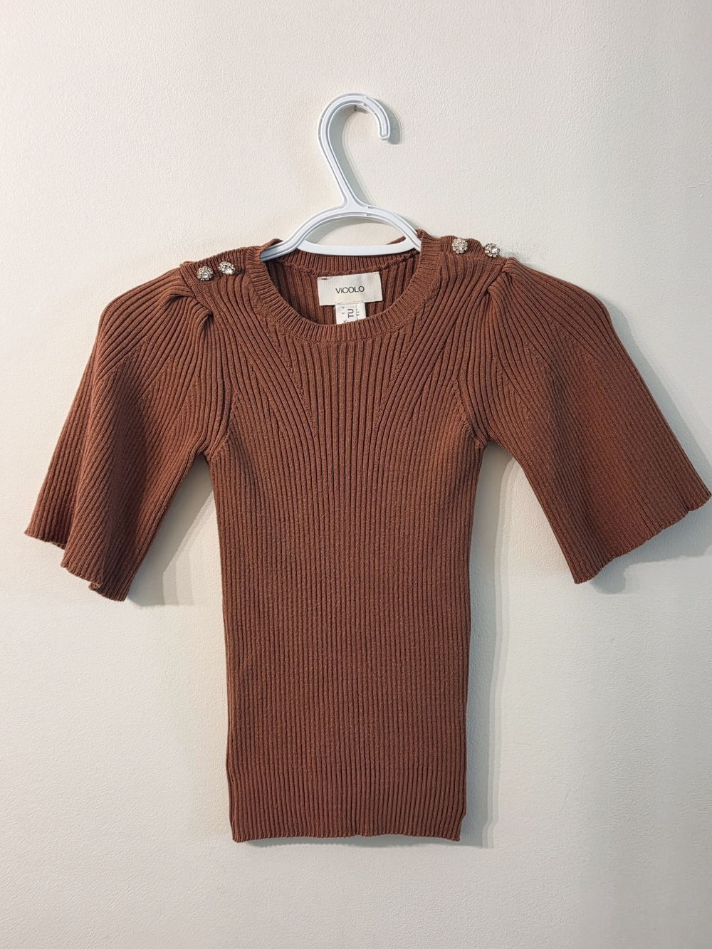 ViCOLO Italian Ribbed Knit Top with Shoulder Buttons